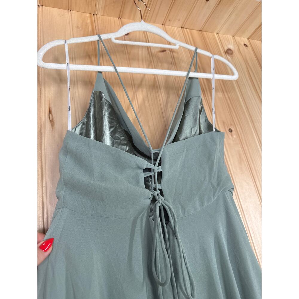 NWT Lulus Romantically Speaking Sage Green Cowl Lace-Up Maxi Dress Bridesmaid S - Picture 6 of 7